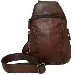 LRTO Vintage Real Leather Brown Men & Women’s Sling Bag ZipTop Adjustable Strap